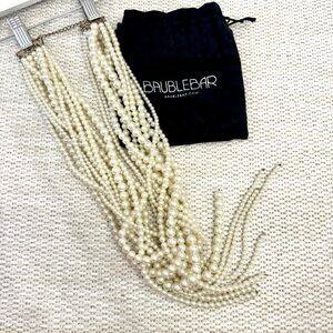 BaubleBar Multi-Strand Faux Pearl Statement Necklace Gold Tone + Pouch